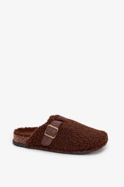 Outlet Klapki Damskie Z Futerkiem Typu Baranek Brązowe Lorivine Damskie Kapcie Klasyczne|Klapki Korkowe