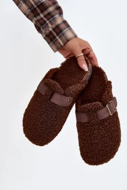 Outlet Klapki Damskie Z Futerkiem Typu Baranek Brązowe Lorivine Damskie Kapcie Klasyczne|Klapki Korkowe