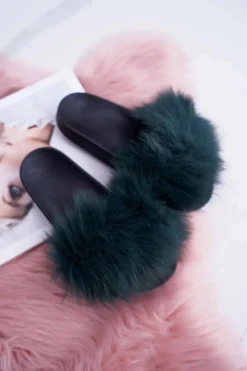 Klapki Z Futerkiem|Klapki Damskie Klasyczne>Boto Klapki Damskie Z Futerkiem Zielone Mellow