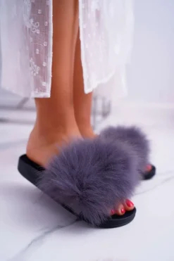 Klapki Z Futerkiem|Klapki Damskie Klasyczne>Boto Klapki Damskie Z Futerkiem Szare Mellow