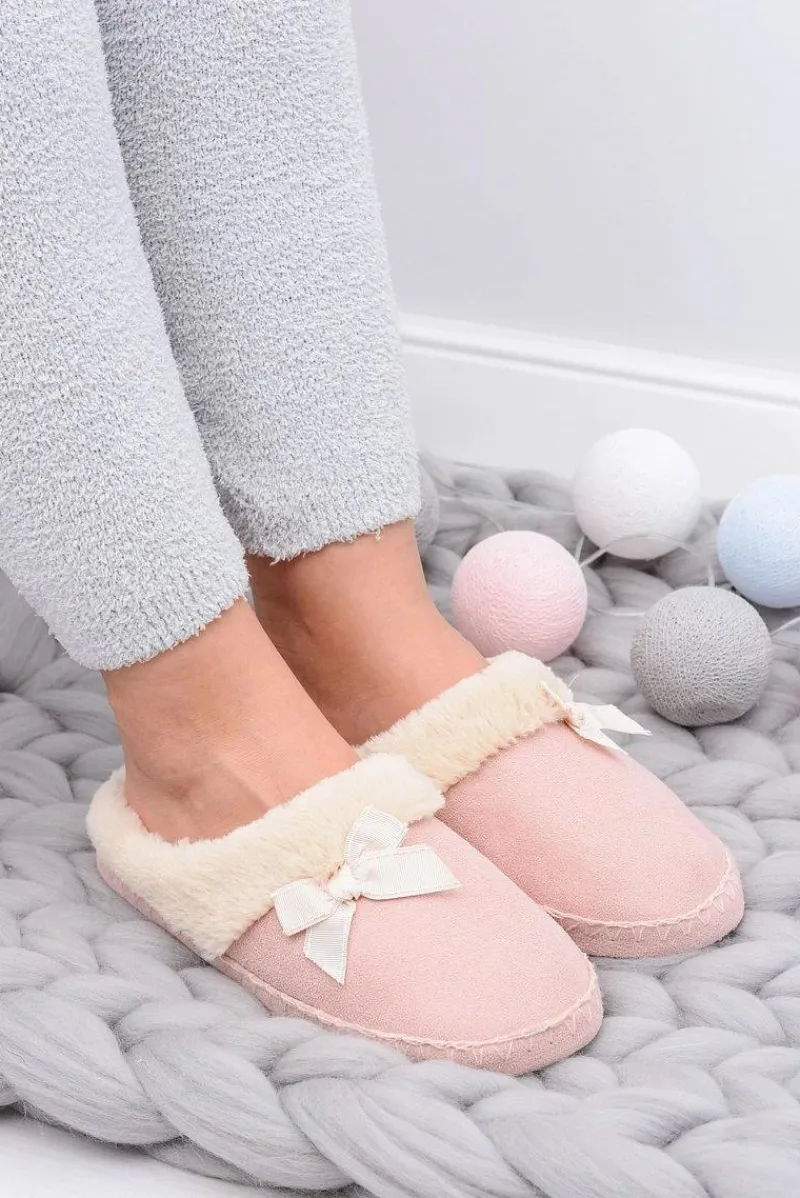 Clearance Boto Klapki Damskie Z Futerkiem I Kokardką SOXO Różowe