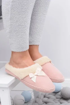 Clearance Boto Klapki Damskie Z Futerkiem I Kokardką SOXO Różowe
