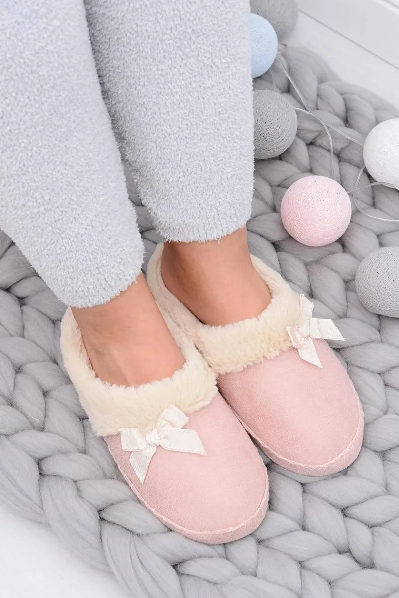 Clearance Boto Klapki Damskie Z Futerkiem I Kokardką SOXO Różowe