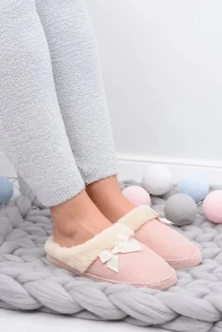Clearance Boto Klapki Damskie Z Futerkiem I Kokardką SOXO Różowe