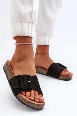 Klapki Damskie Z Klamrą Eko Zamszowe Czarne Laeltia Damskie Klapki Na Platformie|Klapki Damskie Klasyczne