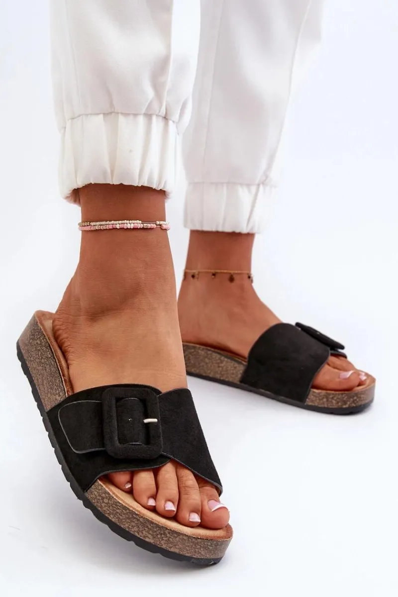 Klapki Damskie Z Klamrą Eko Zamszowe Czarne Laeltia Damskie Klapki Na Platformie|Klapki Damskie Klasyczne