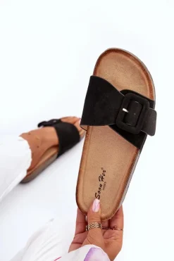 Klapki Damskie Z Klamrą Eko Zamszowe Czarne Laeltia Damskie Klapki Na Platformie|Klapki Damskie Klasyczne