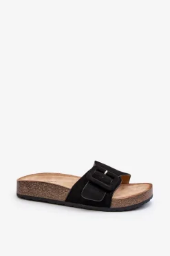 Klapki Damskie Z Klamrą Eko Zamszowe Czarne Laeltia Damskie Klapki Na Platformie|Klapki Damskie Klasyczne