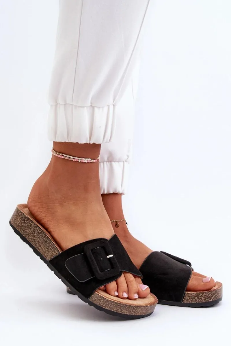 Klapki Damskie Z Klamrą Eko Zamszowe Czarne Laeltia Damskie Klapki Na Platformie|Klapki Damskie Klasyczne