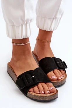 Klapki Damskie Z Klamrą Eko Zamszowe Czarne Laeltia Damskie Klapki Na Platformie|Klapki Damskie Klasyczne