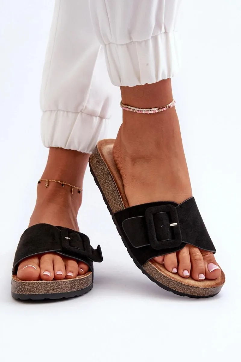 Klapki Damskie Z Klamrą Eko Zamszowe Czarne Laeltia Damskie Klapki Na Platformie|Klapki Damskie Klasyczne