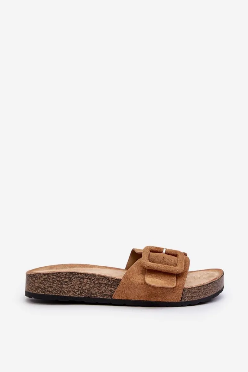 Outlet Boto Klapki Damskie Z Klamrą Eko Zamszowe Camel Laeltia
