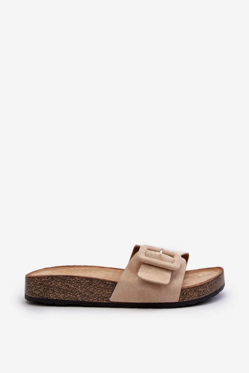 Boto Klapki Damskie Z Klamrą Eko Zamszowe Beżowe Laeltia