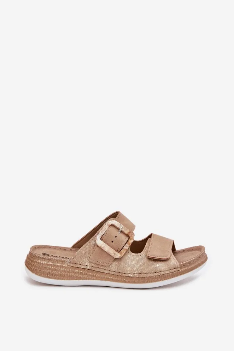 Klapki Na Platformie|Klapki Damskie Klasyczne>INBLU Klapki Damskie Z Klamrą I Rzepem MK000013 Beżowe Beżowy