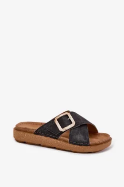 Sale INBLU Klapki Damskie Z Klamrą ED000025 Czarne Czarny