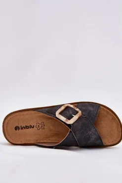 Sale INBLU Klapki Damskie Z Klamrą ED000025 Czarne Czarny