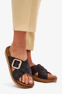 Sale INBLU Klapki Damskie Z Klamrą ED000025 Czarne Czarny