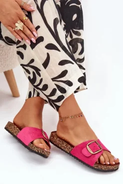 Best Boto Klapki Damskie Z Klamrą Na Korkowej Platformie Fuksja Zavira Różowy