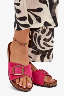 Best Boto Klapki Damskie Z Klamrą Na Korkowej Platformie Fuksja Zavira Różowy