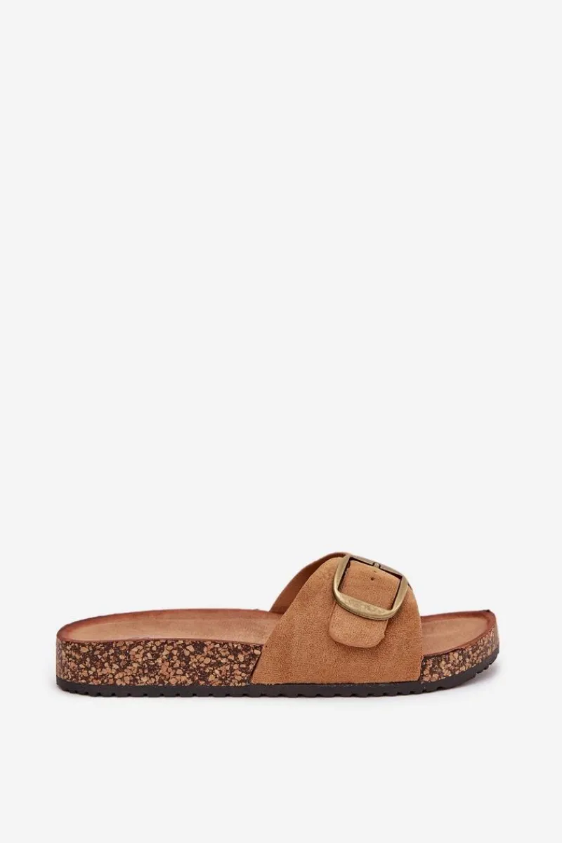 New Klapki Damskie Z Klamrą Na Korkowej Platformie Camel Zavira Damskie Klapki Korkowe|Klapki Na Platformie
