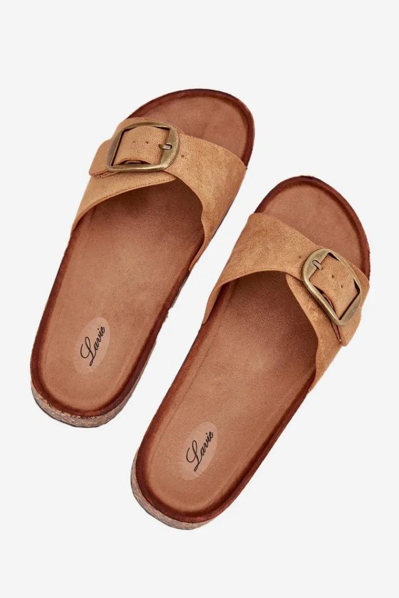 New Klapki Damskie Z Klamrą Na Korkowej Platformie Camel Zavira Damskie Klapki Korkowe|Klapki Na Platformie