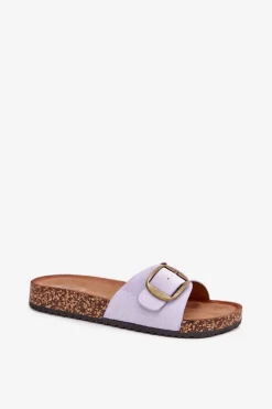 Online Klapki Damskie Z Klamrą Na Korkowej Platformie Liliowe Zavira Damskie Klapki Korkowe|Klapki Na Platformie