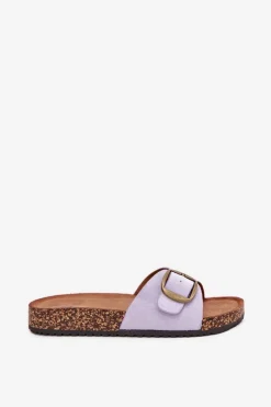 Online Klapki Damskie Z Klamrą Na Korkowej Platformie Liliowe Zavira Damskie Klapki Korkowe|Klapki Na Platformie