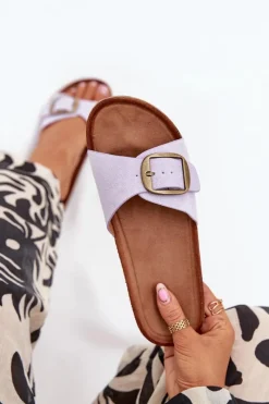 Online Klapki Damskie Z Klamrą Na Korkowej Platformie Liliowe Zavira Damskie Klapki Korkowe|Klapki Na Platformie