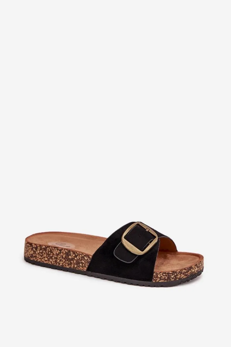 Boto Klapki Damskie Z Klamrą Na Korkowej Platformie Czarne Zavira Czarny