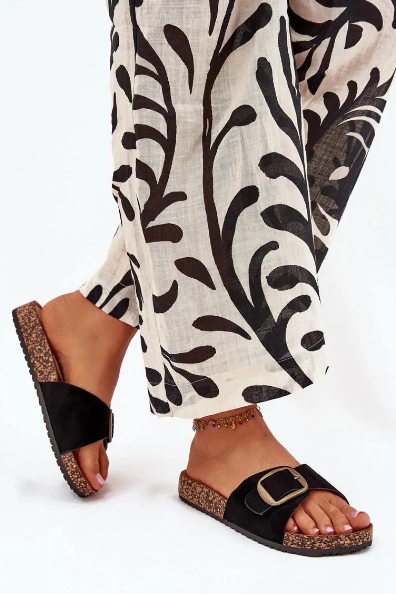 Boto Klapki Damskie Z Klamrą Na Korkowej Platformie Czarne Zavira Czarny