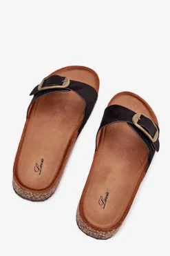 Boto Klapki Damskie Z Klamrą Na Korkowej Platformie Czarne Zavira Czarny