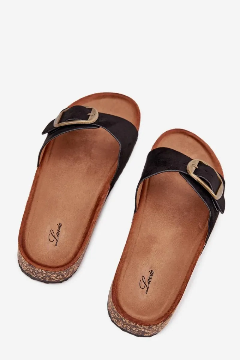 Boto Klapki Damskie Z Klamrą Na Korkowej Platformie Czarne Zavira Czarny