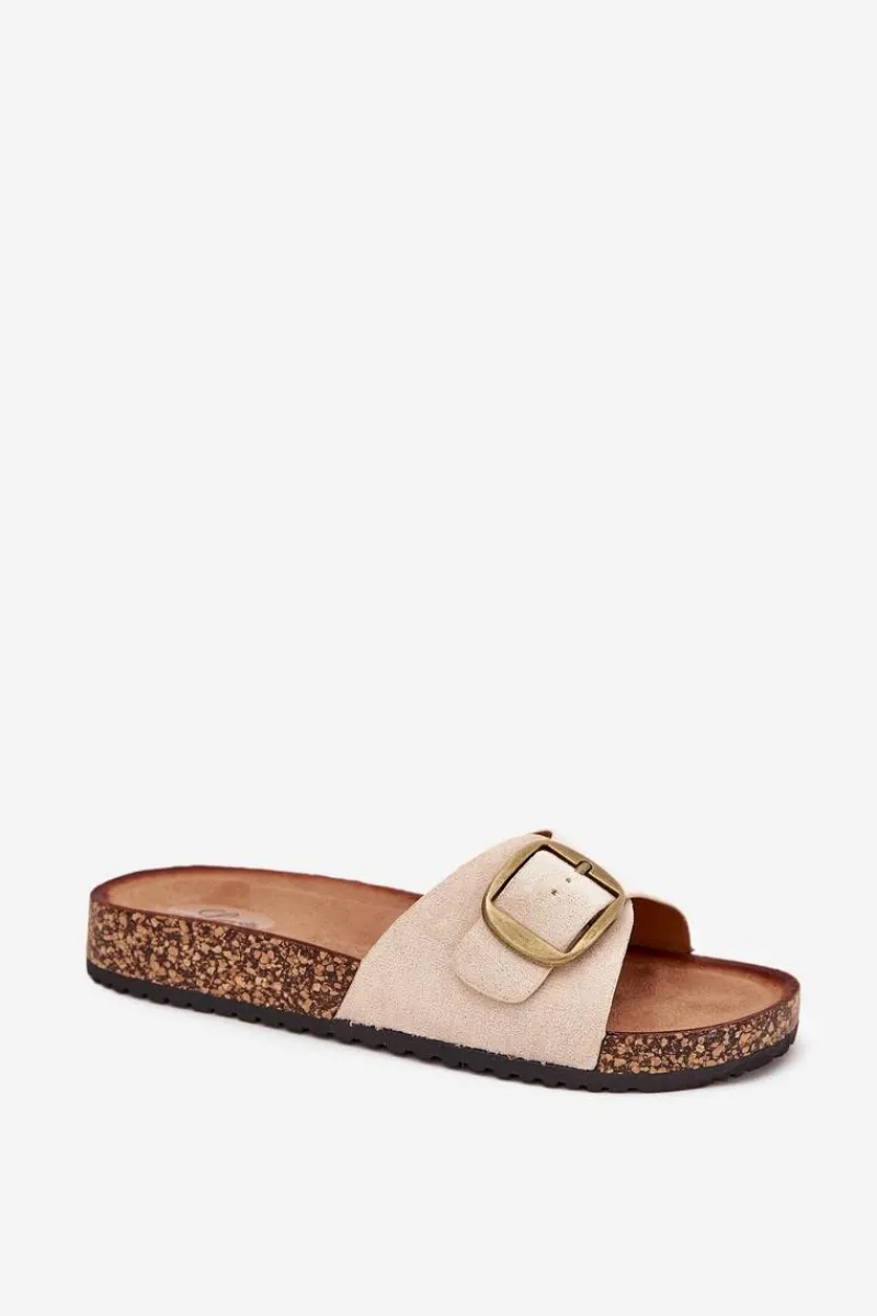 Online Boto Klapki Damskie Z Klamrą Na Korkowej Platformie Beżowe Zavira