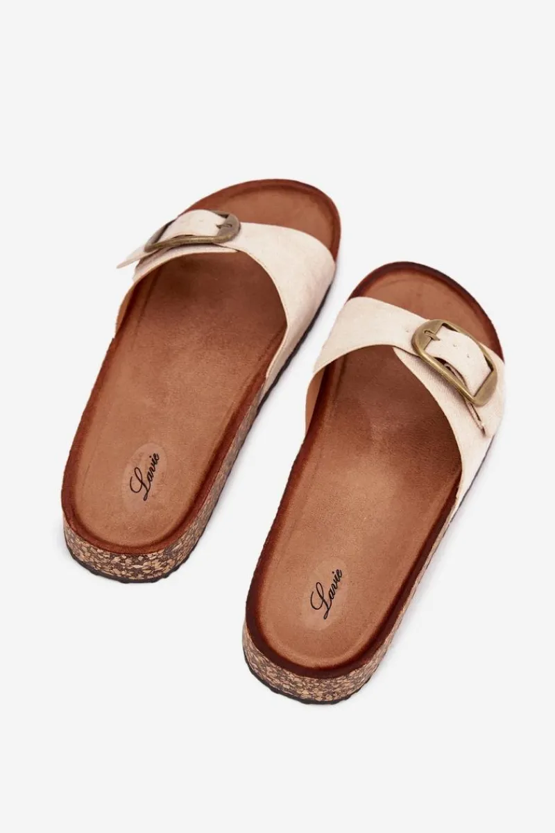 Online Boto Klapki Damskie Z Klamrą Na Korkowej Platformie Beżowe Zavira