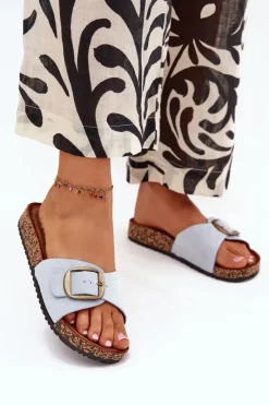 Klapki Korkowe|Klapki Na Platformie>Boto Klapki Damskie Z Klamrą Na Korkowej Platformie e Zavira Niebieski