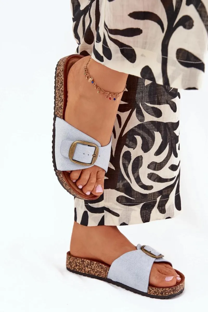 Klapki Korkowe|Klapki Na Platformie>Boto Klapki Damskie Z Klamrą Na Korkowej Platformie e Zavira Niebieski