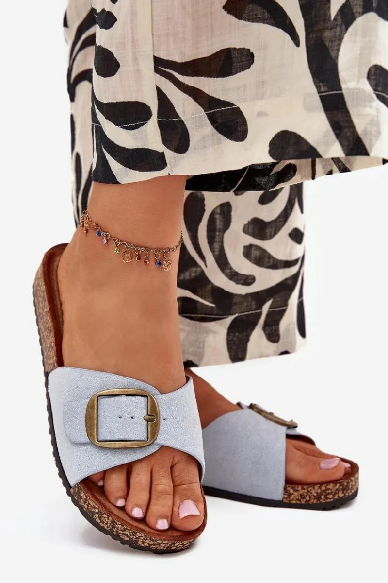 Klapki Korkowe|Klapki Na Platformie>Boto Klapki Damskie Z Klamrą Na Korkowej Platformie e Zavira Niebieski