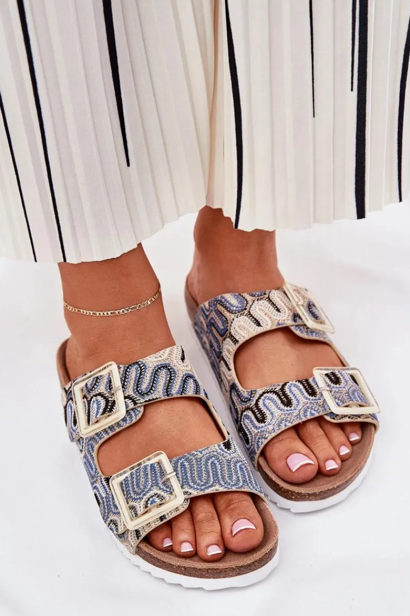 Damskie buty S.Barski Klapki Damskie Z Klamrami I Brokatem S.Barski RB51-006 Beżowe Beżowy