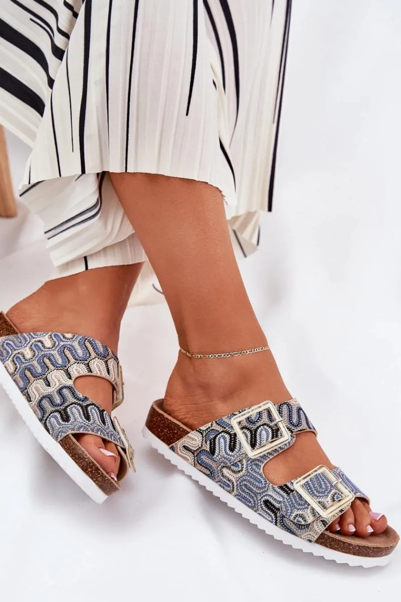 Damskie buty S.Barski Klapki Damskie Z Klamrami I Brokatem S.Barski RB51-006 Beżowe Beżowy