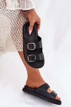 Hot Klapki Damskie Z Klamrami Na Platformie Czarne Elamas Damskie Klapki Na Platformie|Klapki Damskie Klasyczne