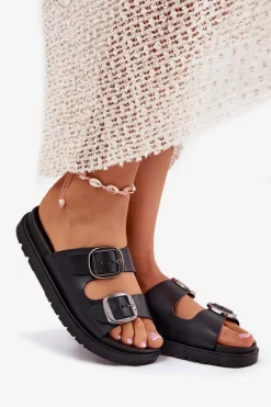 Hot Klapki Damskie Z Klamrami Na Platformie Czarne Elamas Damskie Klapki Na Platformie|Klapki Damskie Klasyczne