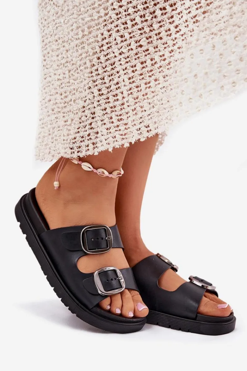 Hot Klapki Damskie Z Klamrami Na Platformie Czarne Elamas Damskie Klapki Na Platformie|Klapki Damskie Klasyczne