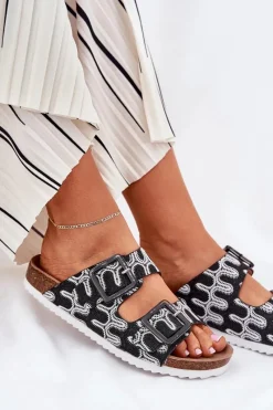 New Damskie buty S.Barski Klapki Damskie Z Klamrami I Brokatem S.Barski RB51-006 Czarne Czarny