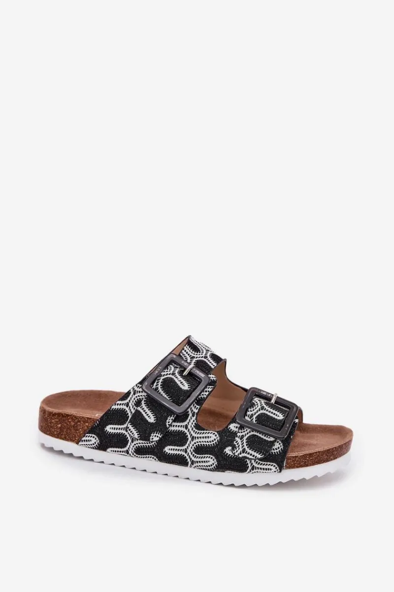 New Damskie buty S.Barski Klapki Damskie Z Klamrami I Brokatem S.Barski RB51-006 Czarne Czarny