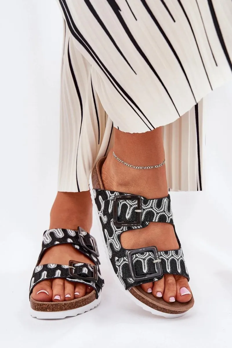 New Damskie buty S.Barski Klapki Damskie Z Klamrami I Brokatem S.Barski RB51-006 Czarne Czarny