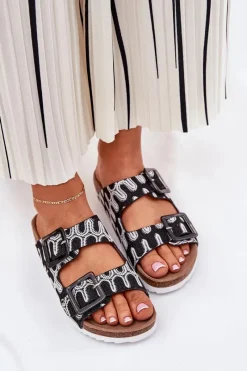 New Damskie buty S.Barski Klapki Damskie Z Klamrami I Brokatem S.Barski RB51-006 Czarne Czarny