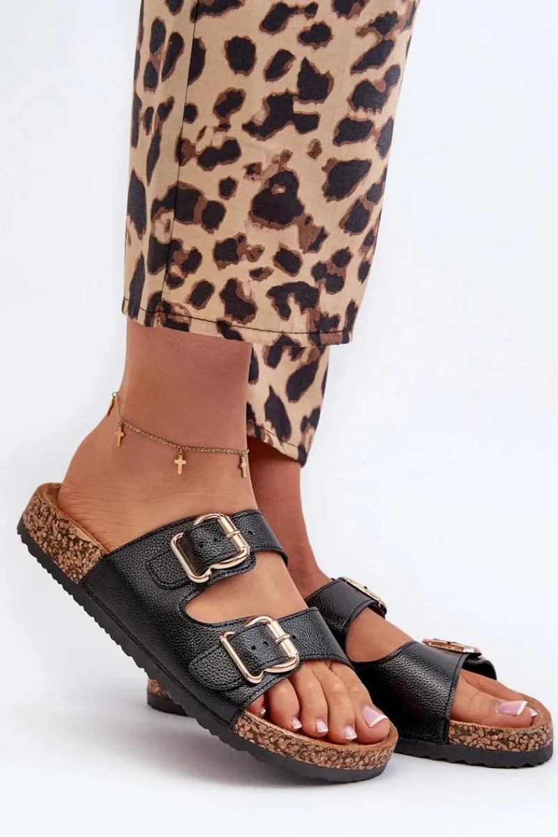 Outlet Boto Klapki Damskie Z Klamrami Czarne Fronila Czarny