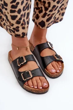 Outlet Boto Klapki Damskie Z Klamrami Czarne Fronila Czarny