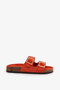 Klapki Damskie Z Klamrami Na Korkowej Podeszwie Pomarańczowe Sercele Damskie Klapki Korkowe|Klapki Na Platformie