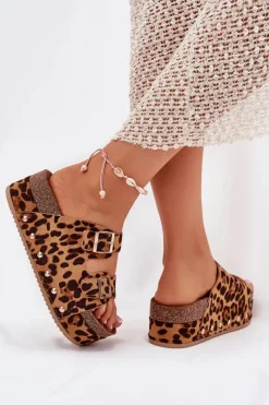 Discount Klapki Damskie Z Klamrami Na Masywnej Platformie Panterka Odisene Damskie Klapki Korkowe|Klapki Na Platformie